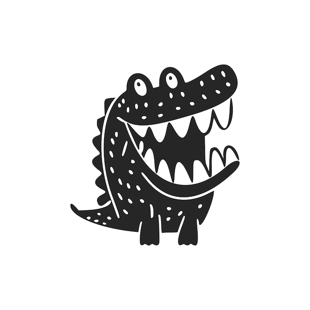 Logotipo básico en blanco y negro con un adorable cocodrilo Alegre