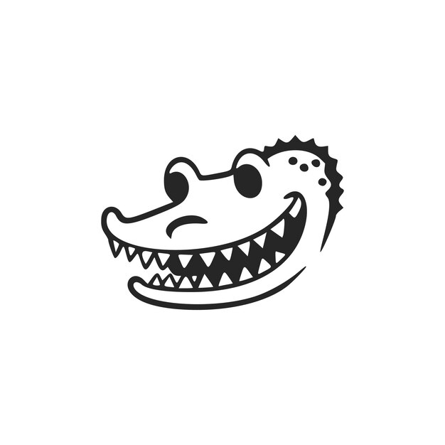 Logotipo básico en blanco y negro con un encantador cocodrilo alegre.