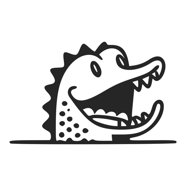 Logotipo básico en blanco y negro con un encantador cocodrilo alegre.
