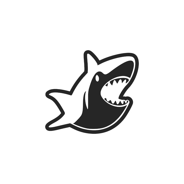 Logotipo básico en blanco y negro con un lindo tiburón alegre