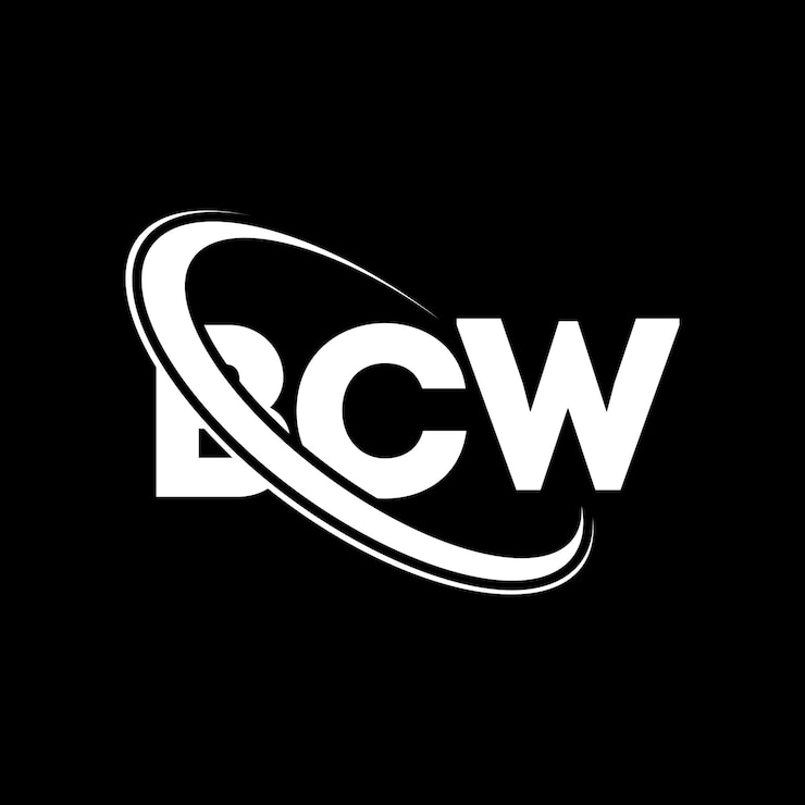 Vector el logotipo bcw, la letra bcw, el diseño del logotipo de la carta bcw, las iniciales bcw, vinculado con un círculo y un monograma en mayúsculas, la tipografía bcw para el negocio tecnológico y la marca inmobiliaria.