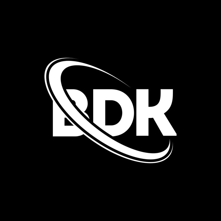 Vector el logotipo de bdk, la letra bdk, el diseño del logotipo de las iniciales bdk, vinculado con un círculo y un monograma en mayúscula, el logotipo bdk, tipografía para negocios tecnológicos y marca inmobiliaria.
