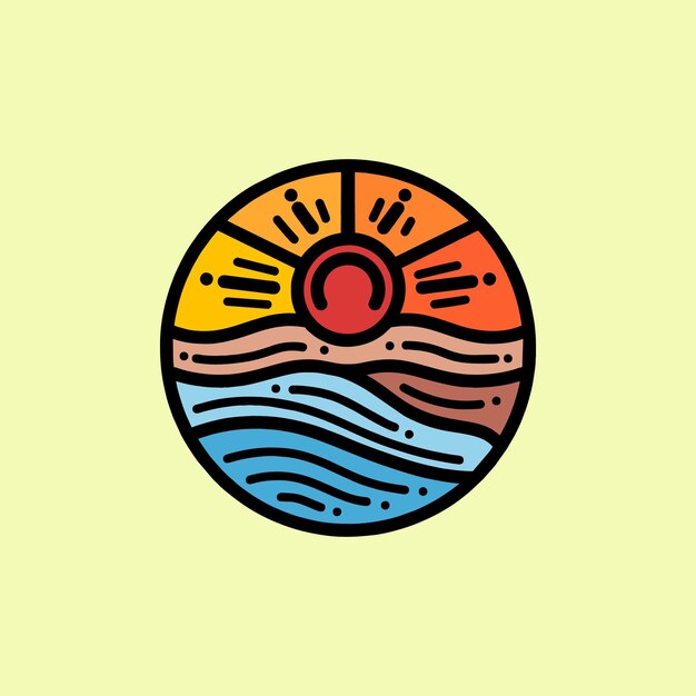 Logotipo de Beach Ocean Vintage dibujado a mano Vector de ilustración de diseño Emblema