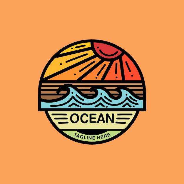 Logotipo de beach ocean vintage dibujado a mano vector de ilustración de diseño emblema