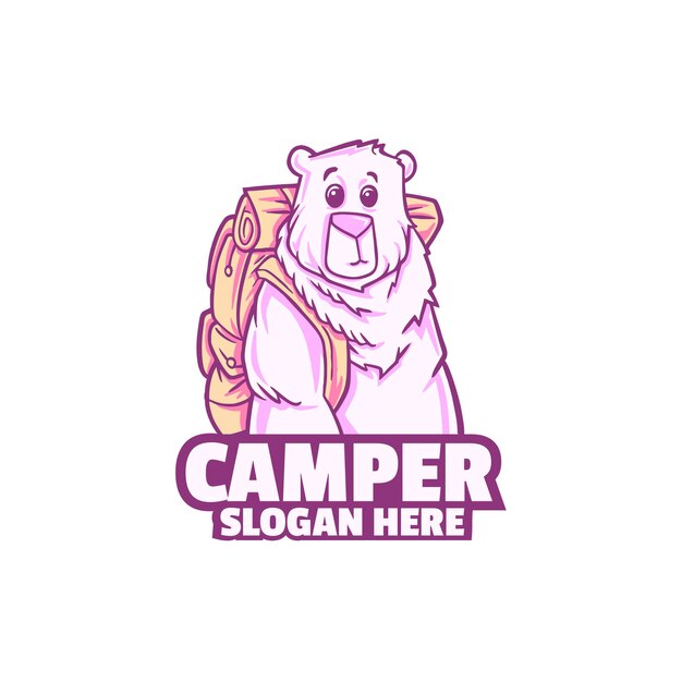 Logotipo de bear cute camper aislado en blanco