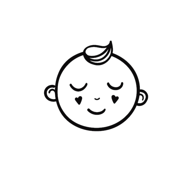 Logotipo de bebé. logotipo vectorial con linda cara de bebé. icono lineal en blanco y negro para productos infantiles.