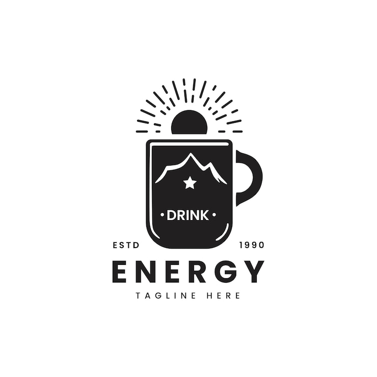 Vector logotipo de bebida energética en estilo minimalista simple con una silueta de taza de bebida