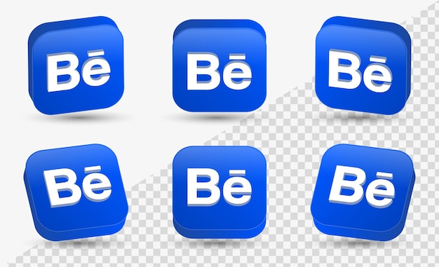 Logotipo de behance 3d en cuadrado moderno para logotipos de iconos de redes sociales 3d o marco de icono de plataforma de red