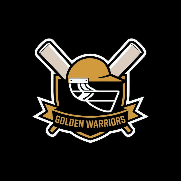 un logotipo de béisbol dorado con un casco dorado en él
