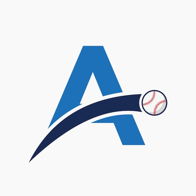 Logotipo de béisbol en la letra A con icono de béisbol en movimiento Plantilla de logotipo de béisbol