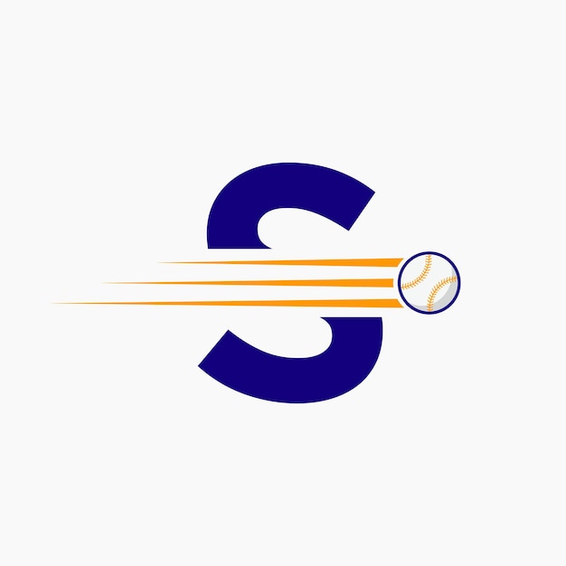 Logotipo de béisbol con letra inicial S con icono de béisbol en movimiento