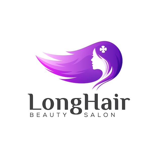 Logotipo de belleza de cabello largo, diseño de logotipo degradado de peluquería de mujer