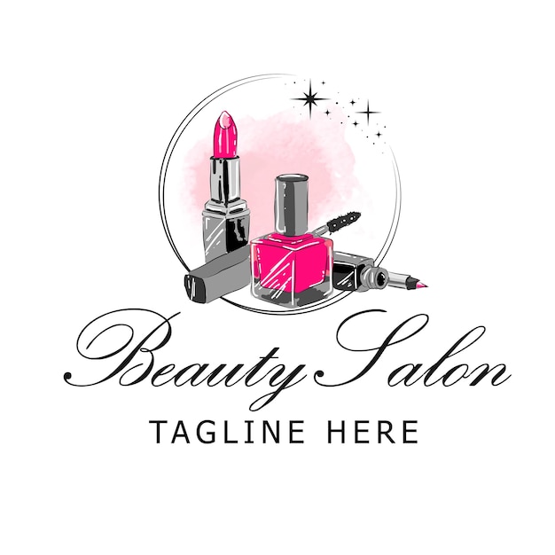 Vector logotipo de belleza diseño de logotipo de herramientas de maquillaje negro rosa prefabricado, maquillaje, logotipo de mua, logotipo de salón