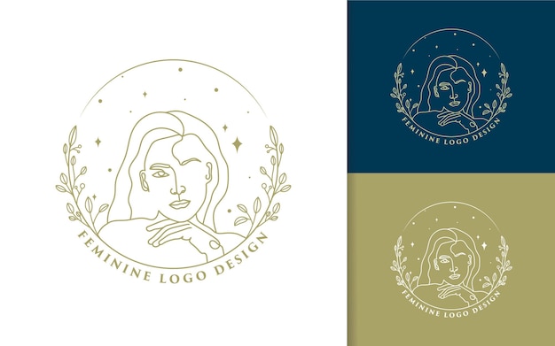 Logotipo de belleza femenina mujer cara arte de línea minimalista retrato dibujado a mano