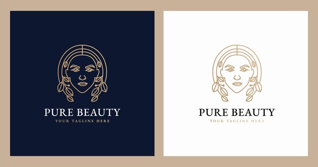 Logotipo de belleza femenina rostro de mujer minimalista línea arte retrato dibujado a mano para maquillaje moda y spa