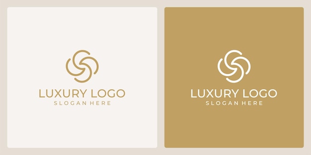 Logotipo de belleza de flores de lujo con modelo de línea abstracta.