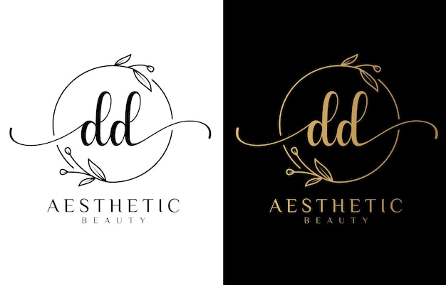 Logotipo de la belleza de la letra DD con ornamentos floridos