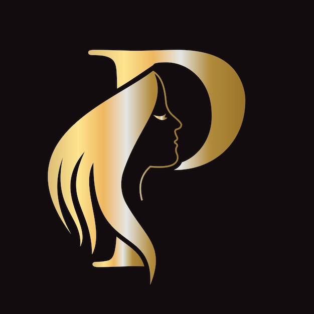 Logotipo de belleza en la letra P Concepto con símbolo de cara de mujer Logotipo de moda Diseño de logotipo de spa