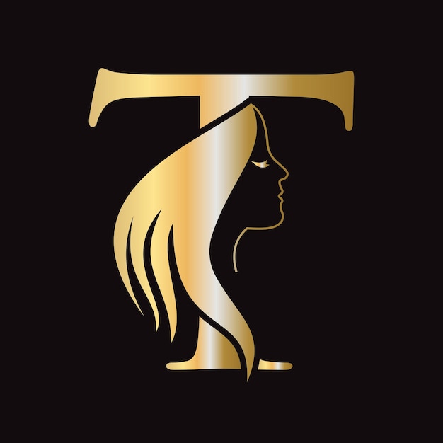 Logotipo de belleza en la letra T Concepto con símbolo de cara de mujer Logotipo de moda Diseño de logotipo de spa