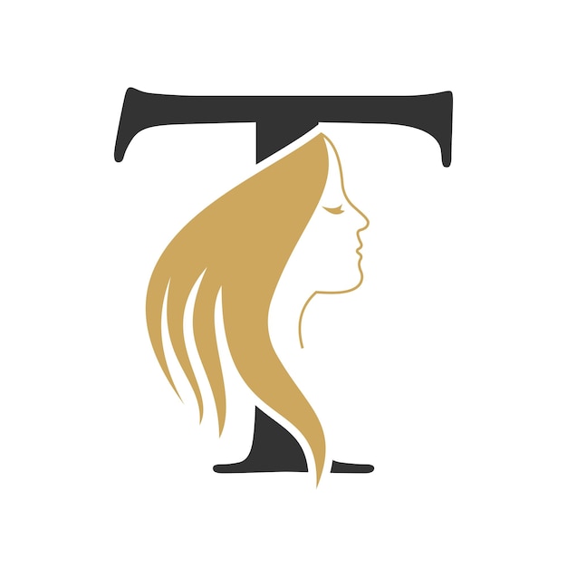 Logotipo de belleza en la letra T Concepto con símbolo de cara de mujer Logotipo de moda Diseño de logotipo de spa