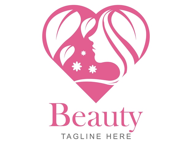 logotipo de belleza logotipo con sombra de mujer y hojas