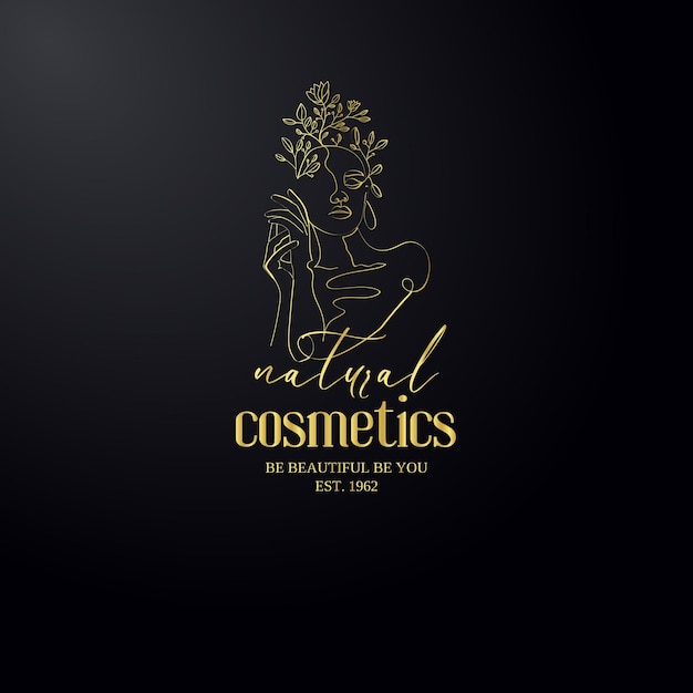 Logotipo de belleza de lujo dorado y logotipo de empresa de moda minimalista elegante con fondo