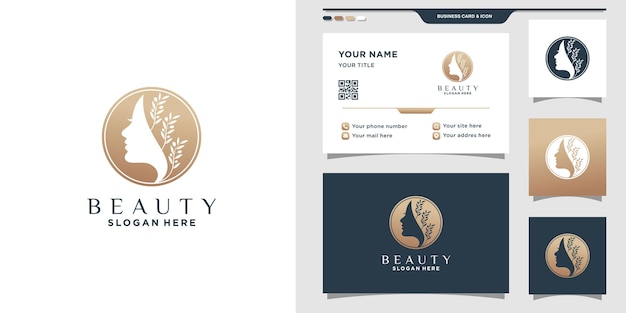 Logotipo de belleza para mujer con concepto de círculo y diseño de tarjeta de visita.