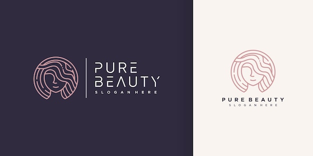 Logotipo de belleza de mujer con estilo de arte de línea creativa Premium Vector parte 2