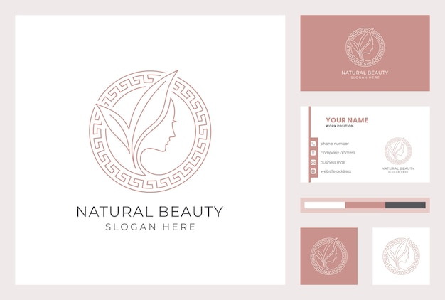 Logotipo de belleza natural con plantilla de tarjeta de visita.