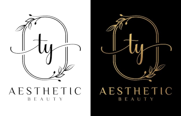 Logotipo de belleza TY con ornamentación florida