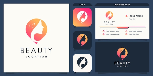 Logotipo de belleza con vector premium de concepto de ubicación de pin moderno