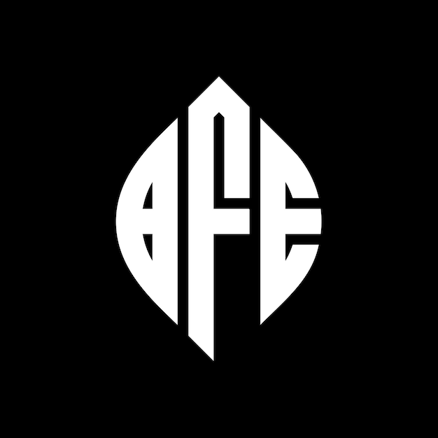 El logotipo de BFE es una letra en círculo con forma de círculo y elipse BFE letras en elipse con estilo tipográfico Las tres iniciales forman un logotipo en círculo BFE emblema de círculo Monograma abstracto letra marca vector