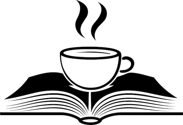 Un logotipo para una biblioteca de cafetería con una taza de café fusionada con un logotipo minimalista de libro