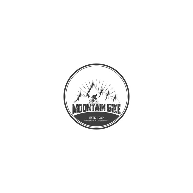 logotipo de bicicleta de montaña con fondo vectorial de montaña