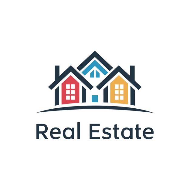 un logotipo para bienes raíces con una casa en el frente