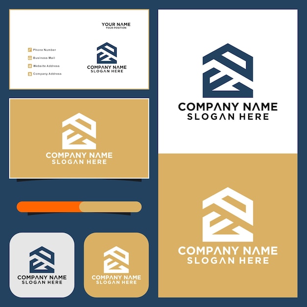 Logotipo de bienes raíces de casa de línea de letra PE. concepto inicial de educación física en el hogar