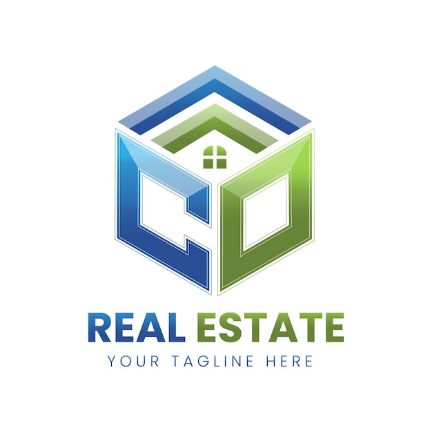 Logotipo de bienes raíces co de gradiente vectorial