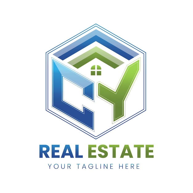 logotipo de bienes raíces CY de gradiente vectorial