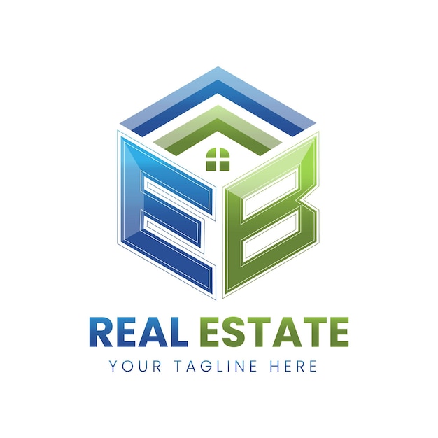 logotipo de bienes raíces EB de gradiente vectorial