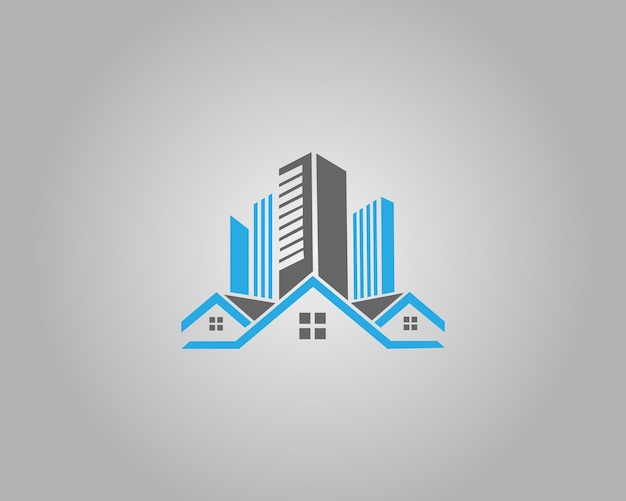 Logotipo de bienes raíces con edificios y casas