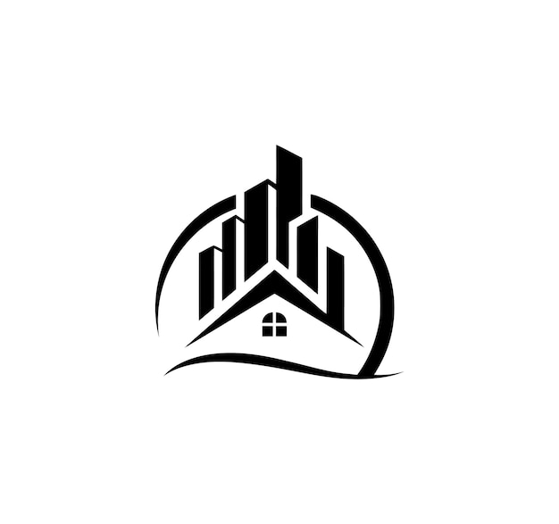 Logotipo de bienes raíces con edificios y casas