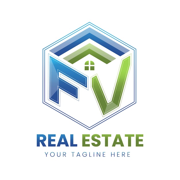 logotipo de bienes raíces FV degradado vectorial