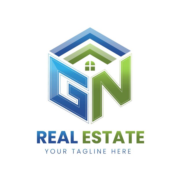 logotipo de bienes raíces GN de gradiente vectorial