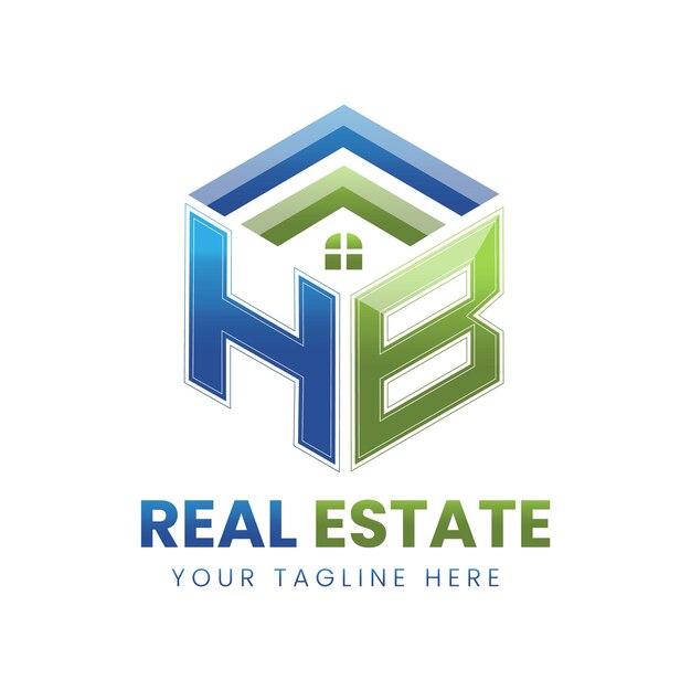 logotipo de bienes raíces HB de gradiente vectorial