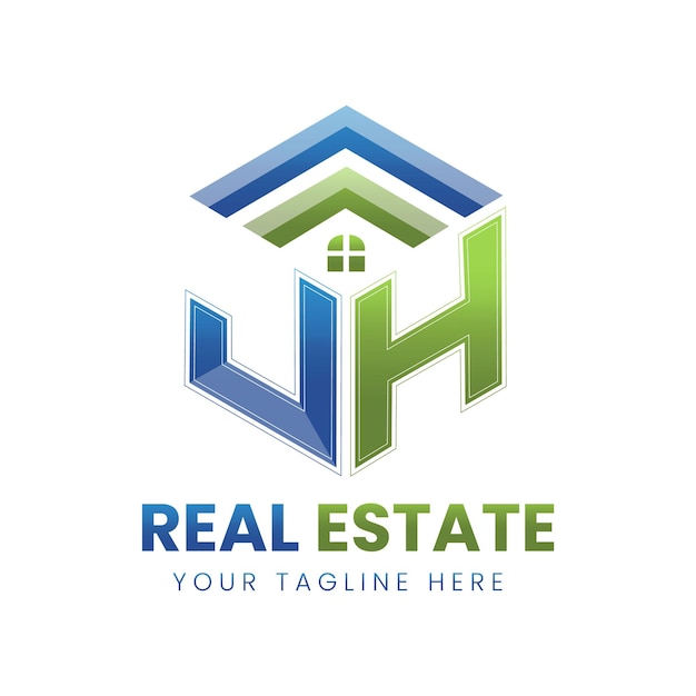 logotipo de bienes raíces JH de gradiente vectorial