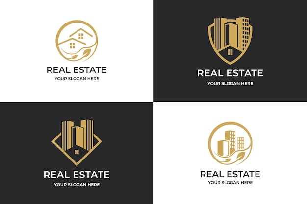 Logotipo de bienes raíces, logotipo de bienes raíces de escudo combinado