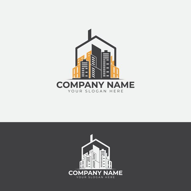 Logotipo de bienes raíces logotipo de edificio con plantilla de ilustración de icono de la industria de la construcción
