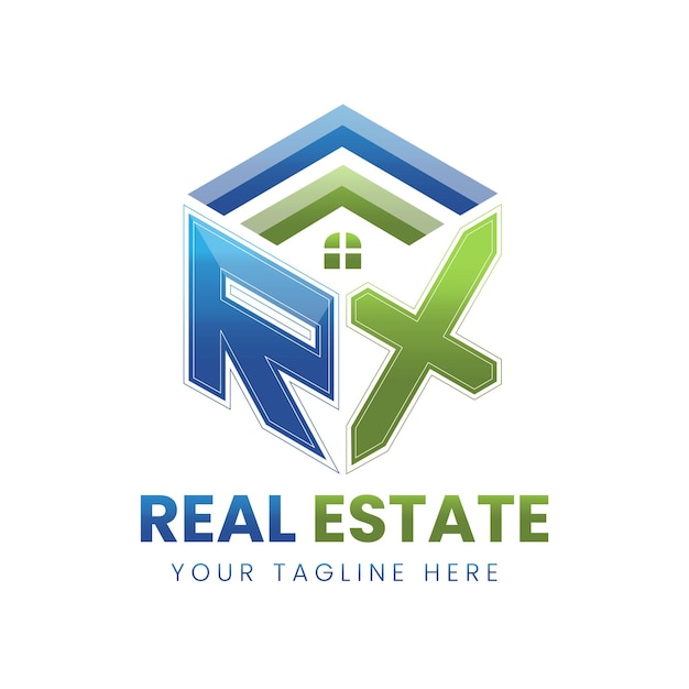logotipo de bienes raíces RX de gradiente vectorial