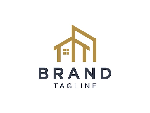 Logotipo de bienes raíces. Símbolo de la casa de oro Estilo lineal geométrico aislado sobre fondo blanco.