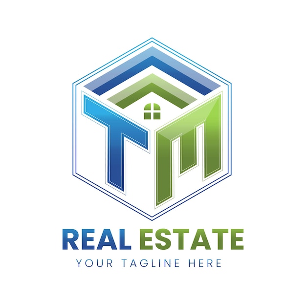 logotipo de bienes raíces de vector gradiente tm